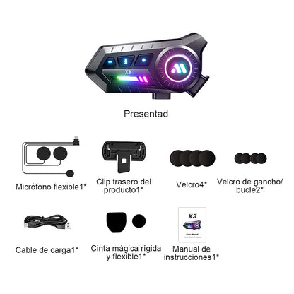 Auriculares Bluetooth X3 para casco de motocicleta, con bajos potentes, impermeables, con cancelación de ruido, inalámbricos y compatibles entre marcas, con intercomunicación para dos personas durante la conducción.
