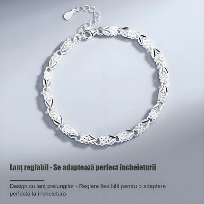 Brățară din argint pur, design exclusiv trifoi și inimioară, bijuterie modernă și delicată.