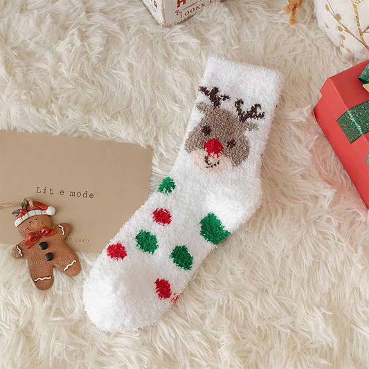 Calcetines de regalo navideño / Calcetines de Año Nuevo para mujer, de coral suave y grueso, adorables calcetines de media caña en color rojo, tipo calcetines antideslizantes para casa.