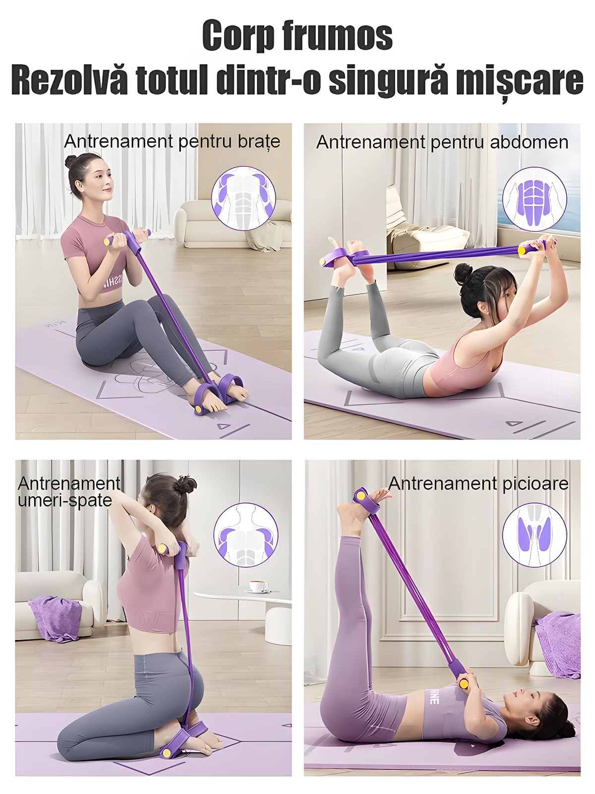 Aparat de fitness cu pedale și elastice, 6 sau 4 benzi – ideal pentru slăbit, tonifiere picioare, abdomen, yoga și abdomene