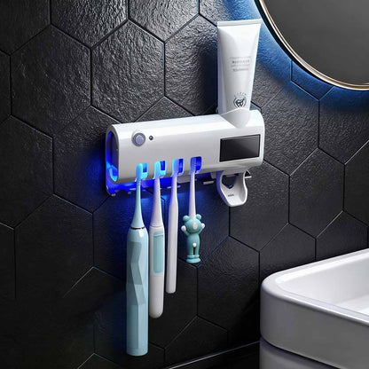 Esterilizador UV Inteligente para Cepillos de Dientes - Soporte de Pared Sin Taladro, Organiza y Desinfecta en el Baño