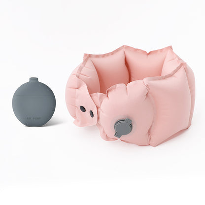 Almohada inflable en forma de U tipo bufanda, con bomba de inflado, portátil y fácil de guardar; almohada de viaje para cuello, ideal para trayectos largos.