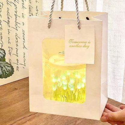 Nueva lámpara nocturna creativa en forma de tulipán, kit de materiales DIY hecho a mano, caja tipo pastel, lámpara ambiental con efecto de “mar de flores”, de aspecto romántico y elegante.