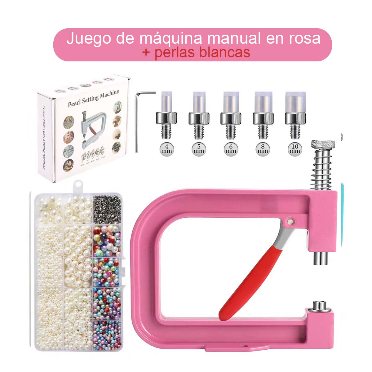 Máquina de presión para clavar perlas DIY, máquina manual para colocar tachuelas, herramienta para fijar perlas redondas, remaches y tachuelas de cuatro garras, tipo universal.