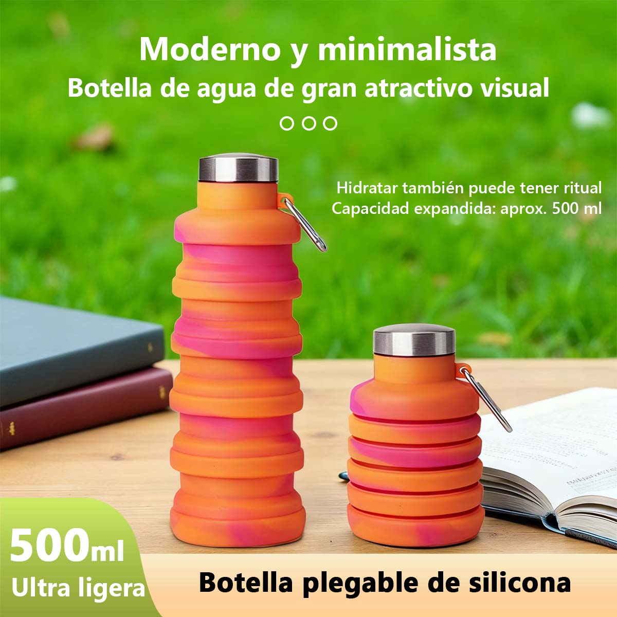Vaso plegable de silicona para uso diario, bestseller: ideal para deporte y aire libre, botella térmica extensible, resistente a altas temperaturas.