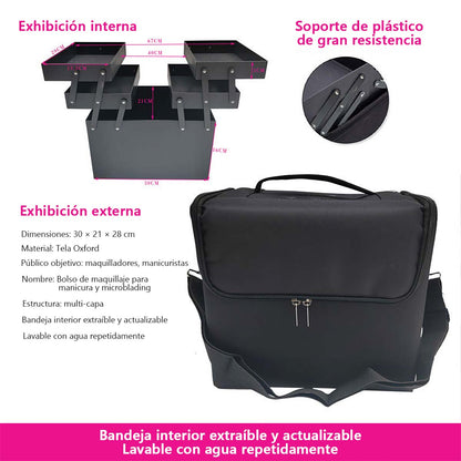 **Bolsa de maquillaje plegable de gran capacidad, maletín de maquillaje portátil y multifuncional, caja de almacenamiento de varias capas para herramientas de belleza y micropigmentación.**