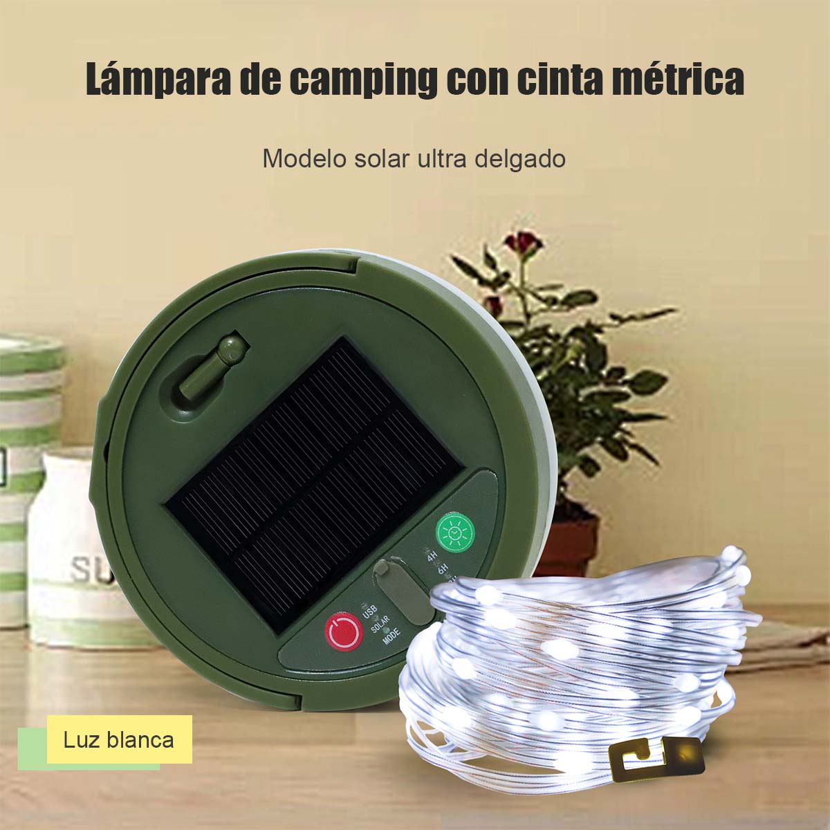 Lámpara de camping LED para exteriores, luz de emergencia para tiendas de campaña, iluminación ambiente con carga solar y USB.