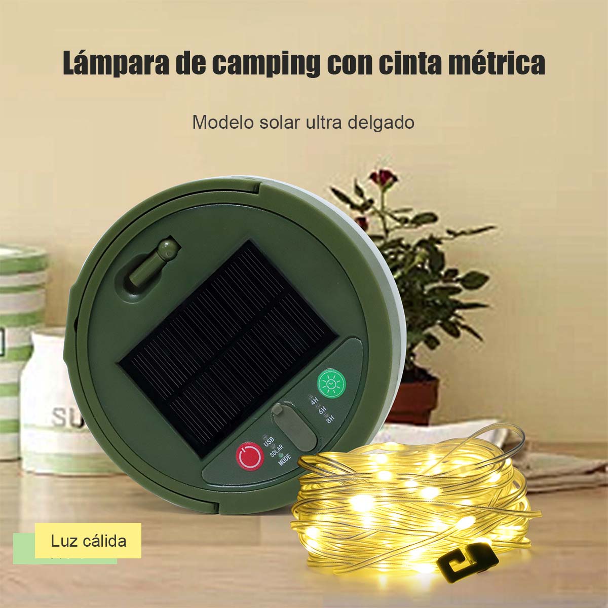 Lámpara de camping LED para exteriores, luz de emergencia para tiendas de campaña, iluminación ambiente con carga solar y USB.